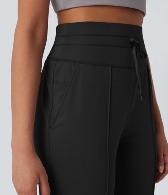 Pantalones deportivos de yoga de tiro alto con cordón y secado rápido con bolsillos y protección UPF 40+