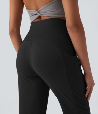 Pantalones deportivos de yoga de tiro alto con cordón y secado rápido con bolsillos y protección UPF 40+