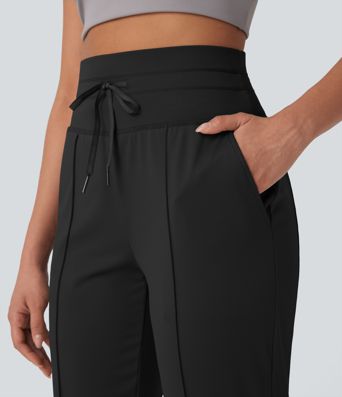 Pantalones deportivos de yoga de tiro alto con cordón y secado rápido con bolsillos y protección UPF 40+