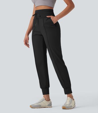 Pantalones deportivos de yoga de tiro alto con cordón y secado rápido con bolsillos y protección UPF 40+