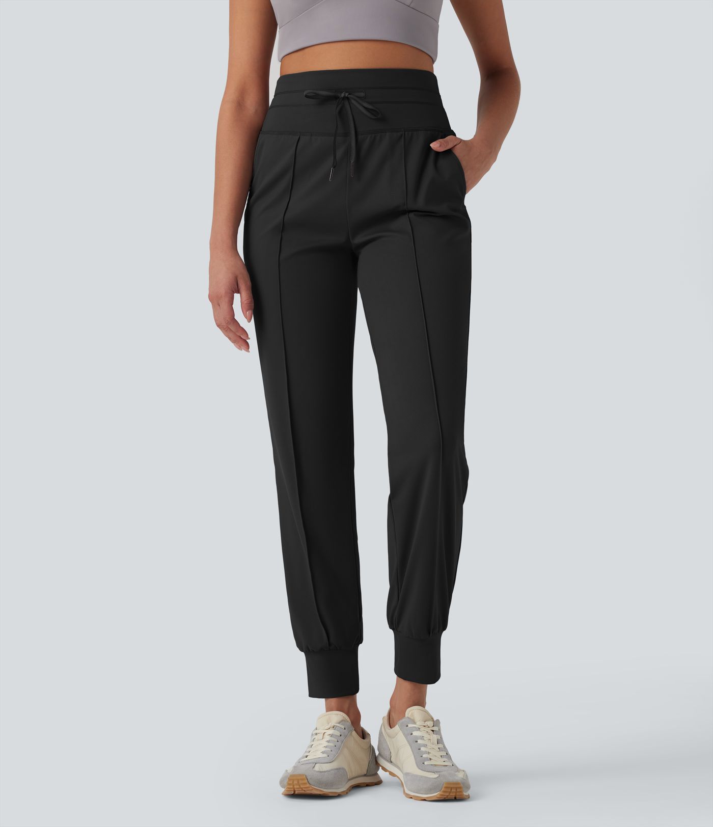 Pantalones deportivos de yoga de tiro alto con cordón y secado rápido con bolsillos y protección UPF 40+