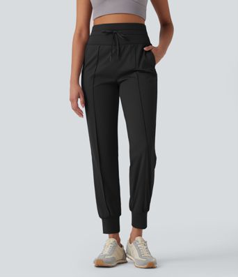 Pantalones deportivos de yoga de tiro alto con cordón y secado rápido con bolsillos y protección UPF 40+