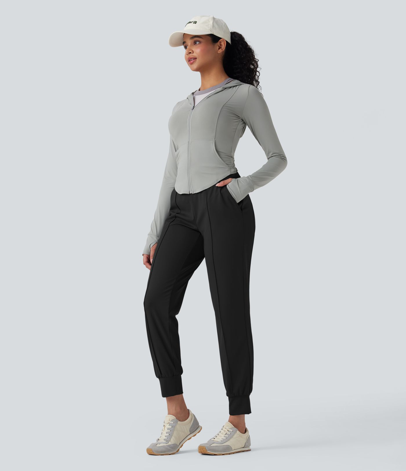 Pantalones deportivos de yoga de tiro alto con cordón y secado rápido con bolsillos y protección UPF 40+