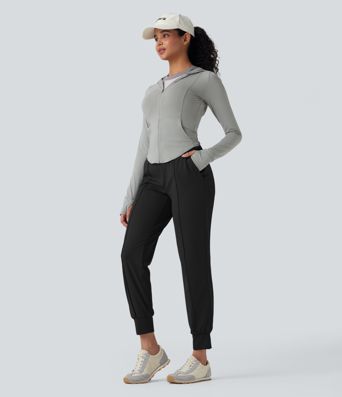 Pantalones deportivos de yoga de tiro alto con cordón y secado rápido con bolsillos y protección UPF 40+