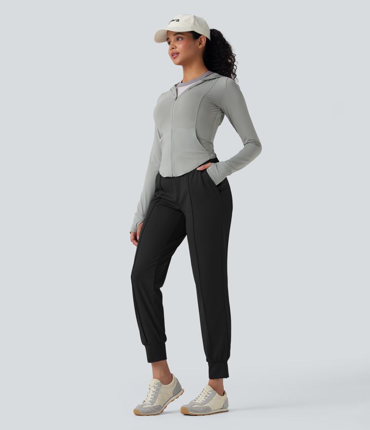 Pantalones deportivos de yoga de tiro alto con cordón y secado rápido con bolsillos y protección UPF 40+