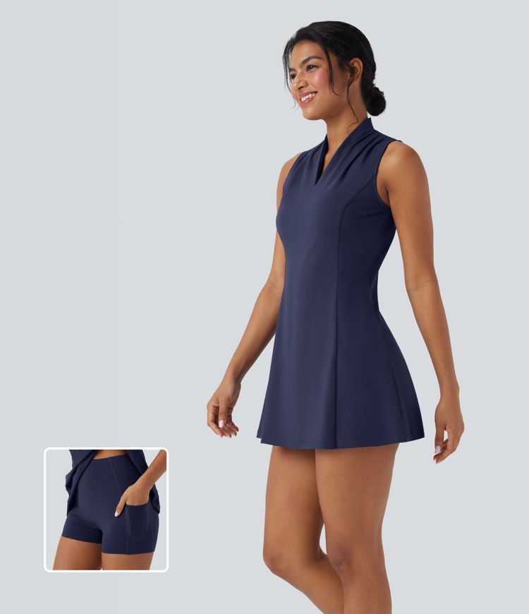 SoftlyZero™ Plush V-neck Sleeveless 2-piece Mini Golf Active Dress with Pockets