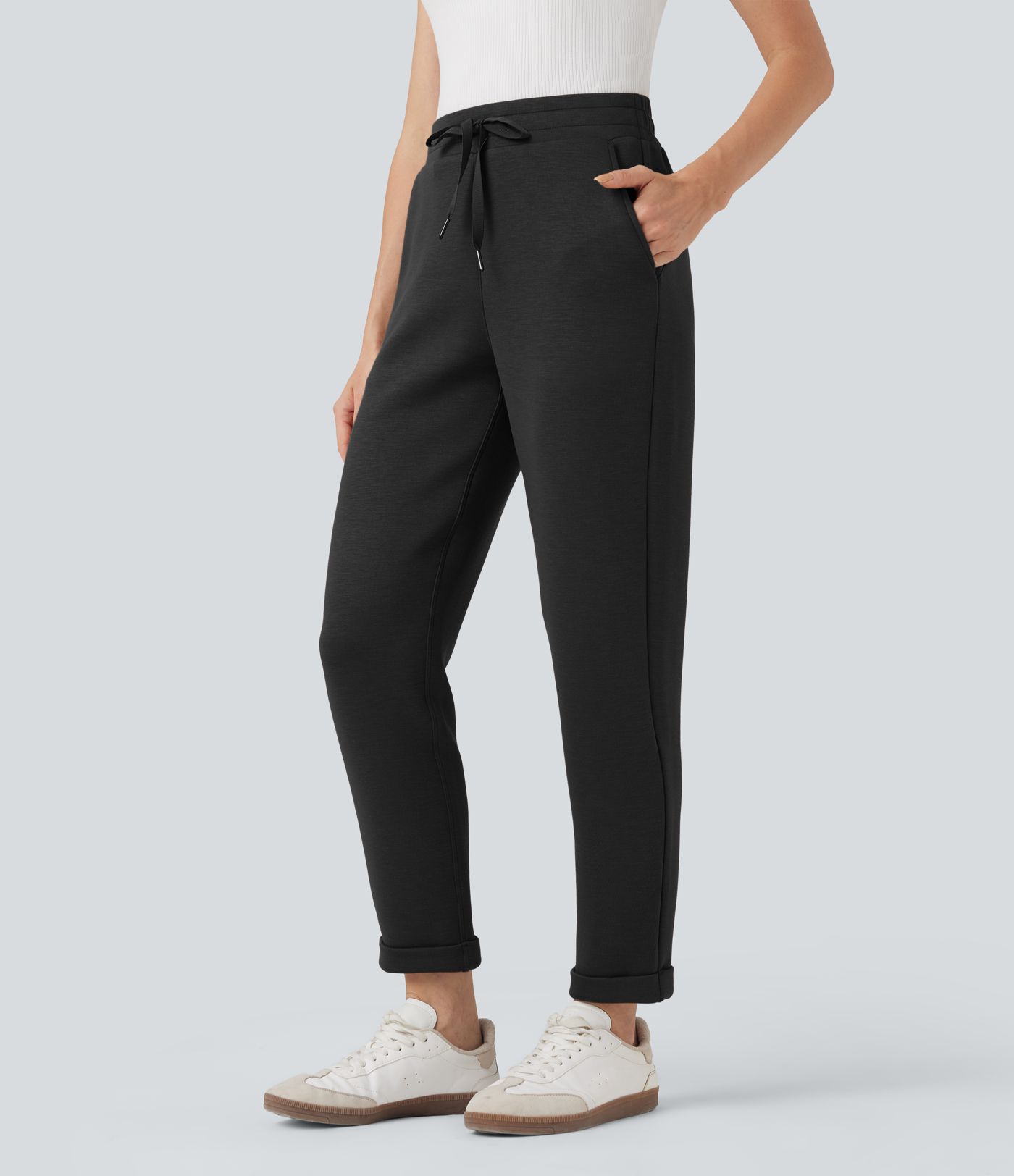 Pantalon décontracté SpacerTek™ taille haute, ourlet roulotté, coupe fuselée, avec cordon de serrage et poches