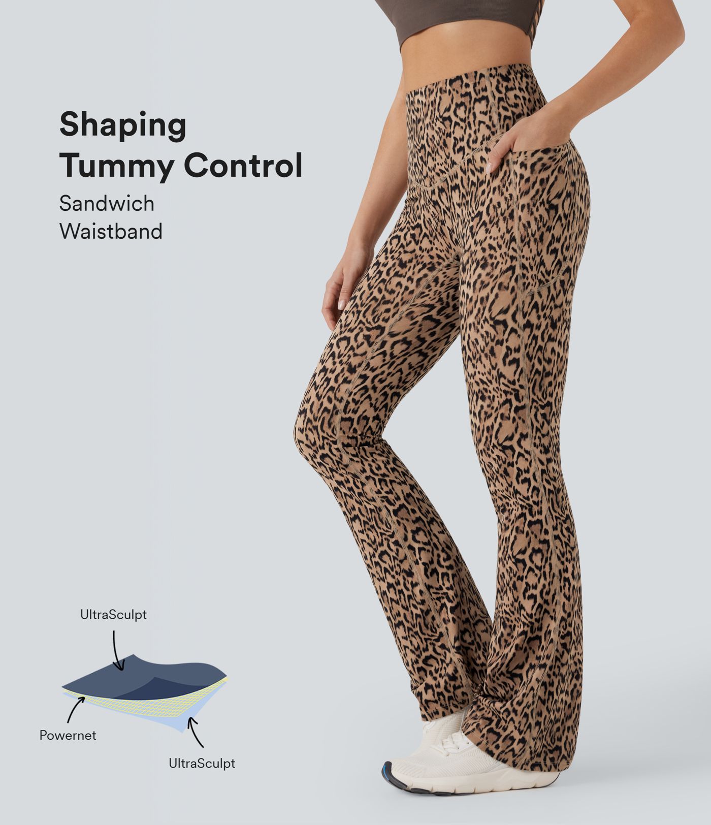 Halara UltraSculpt™ Leopard Print High Waisted Tummy Control Bootcut Yoga Leggings with Pockets