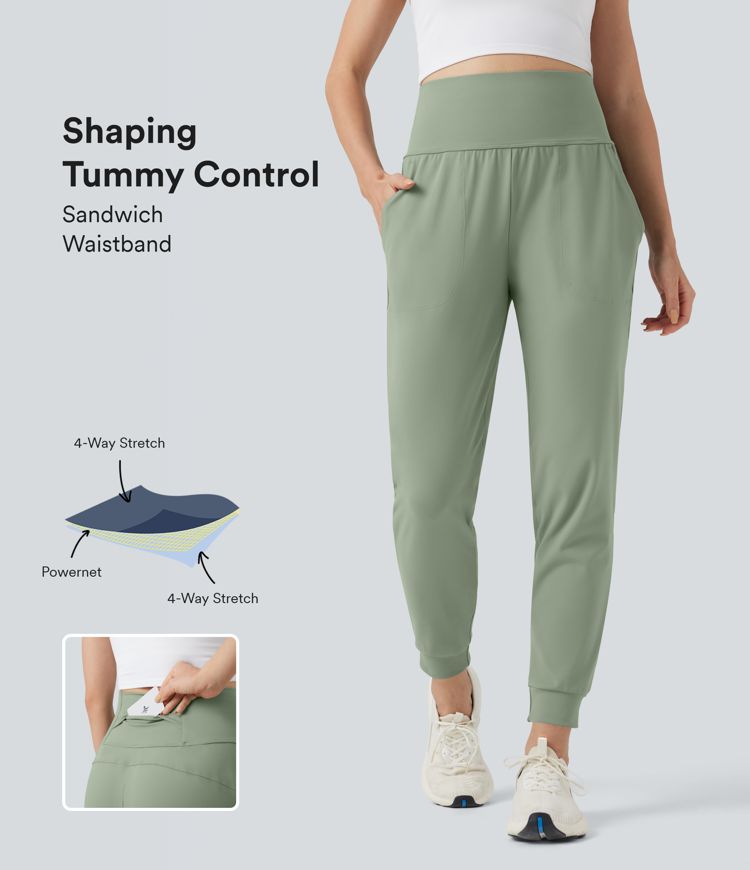 SoCinched Mid Rise Tummy Control Running Joggers with Pockets