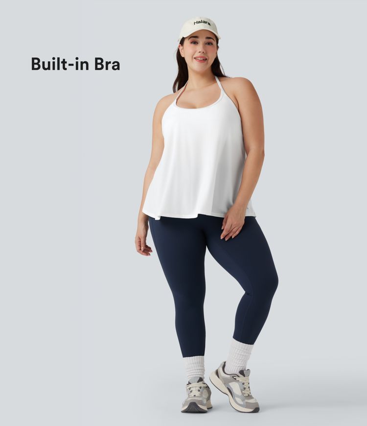Plus Size SoftlyZero™ Airy Halter Draped Cool Touch Yoga Sports Top-UPF50+