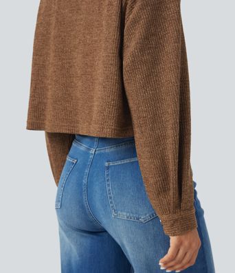 Veste décontractée en tricot gaufré à manches longues avec poches