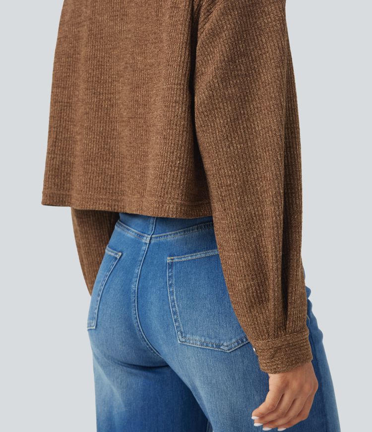 Veste décontractée en tricot gaufré à manches longues avec poches