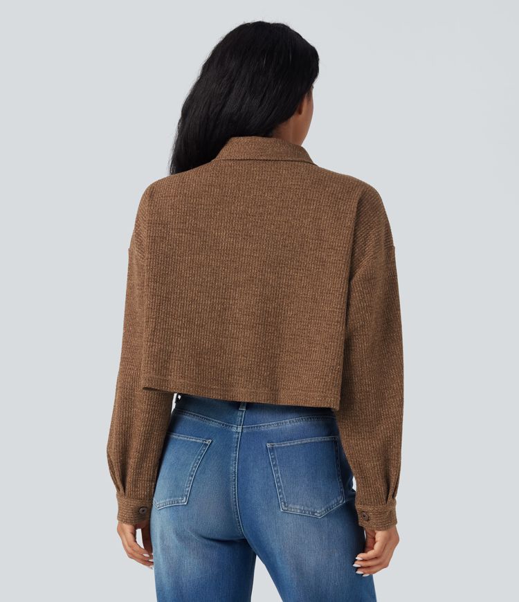 Veste décontractée en tricot gaufré à manches longues avec poches