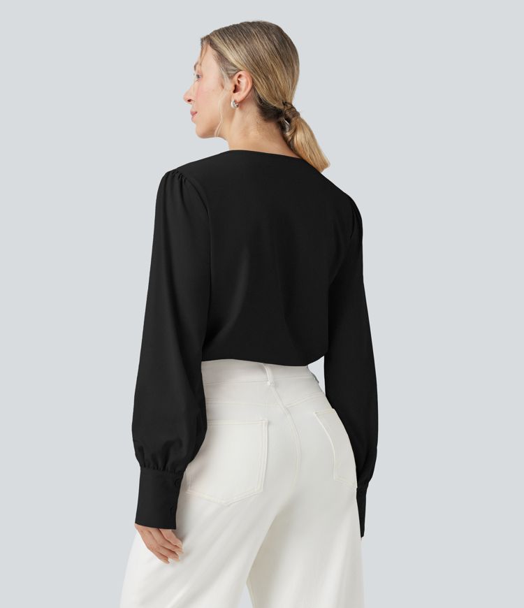 Breezeful™ V-Ausschnitt Überkreuz Langarm Schnelltrocknender Arbeits-Bodysuit