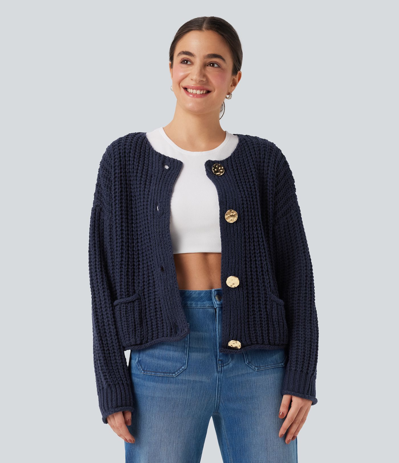 Button Fly Relaxed Casual Cardigan with Pockets