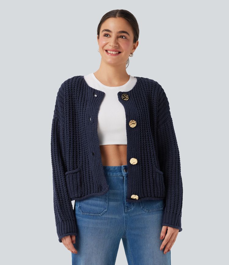 Button Fly Relaxed Casual Cardigan with Pockets