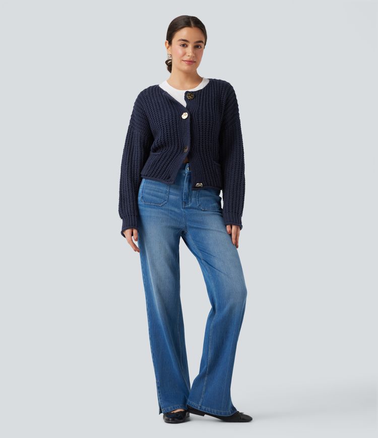 Button Fly Relaxed Casual Cardigan with Pockets