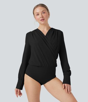 Breezeful™ V-Ausschnitt Überkreuz Langarm Schnelltrocknender Arbeits-Bodysuit