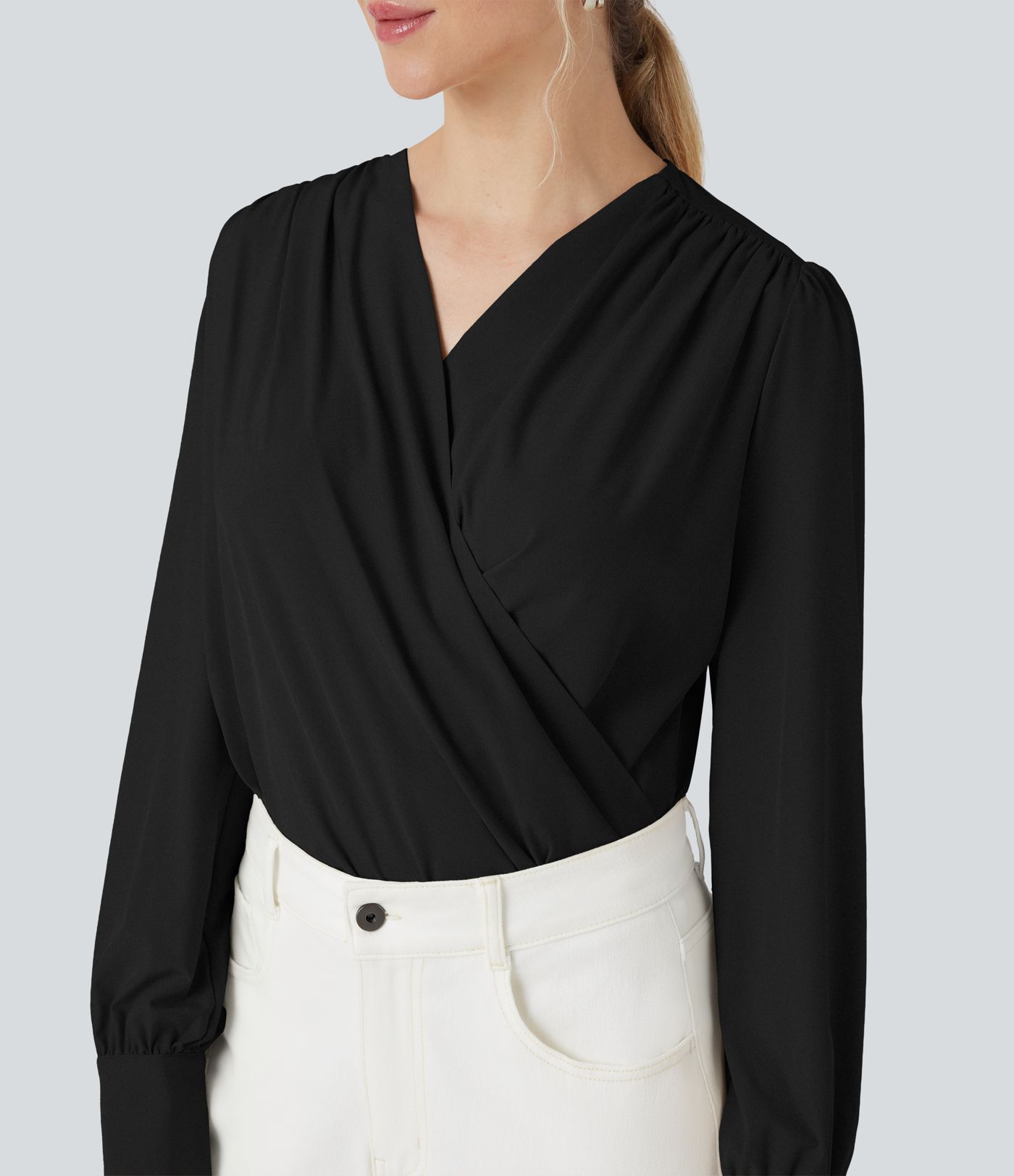 Breezeful™ V-Ausschnitt Überkreuz Langarm Schnelltrocknender Arbeits-Bodysuit