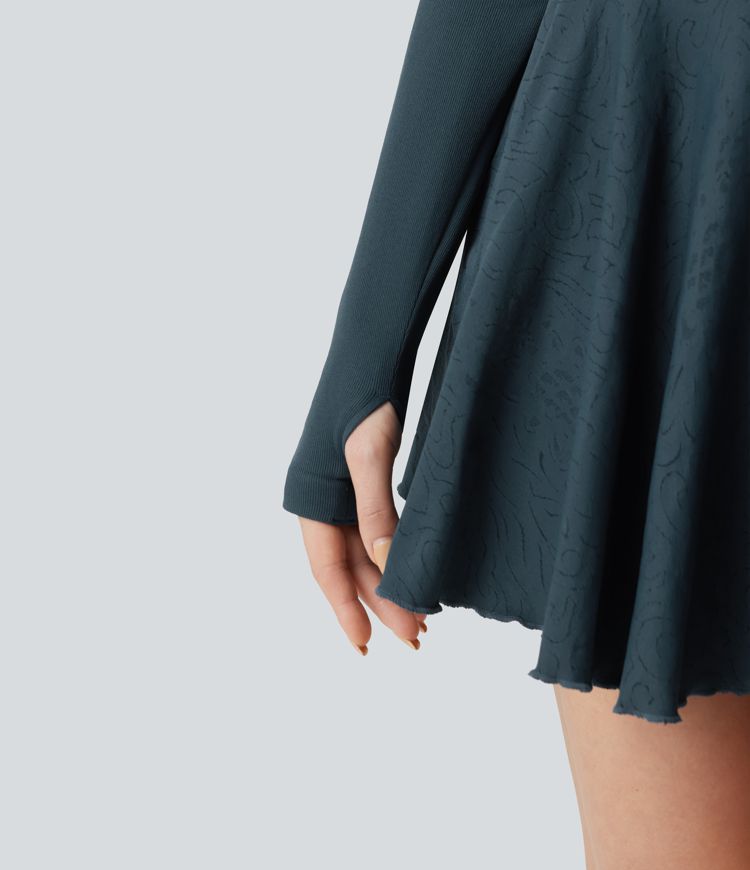 Robe de tennis active mini Seamless Flow 2-en-1 dos nu manches longues à trous pouces avec poches