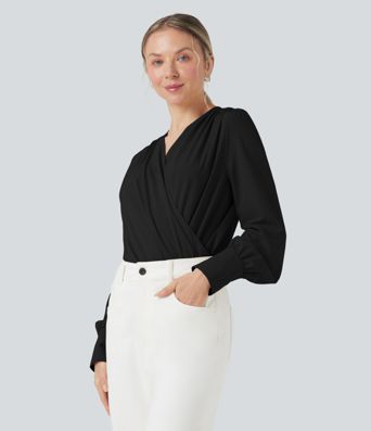 Breezeful™ V-Ausschnitt Überkreuz Langarm Schnelltrocknender Arbeits-Bodysuit