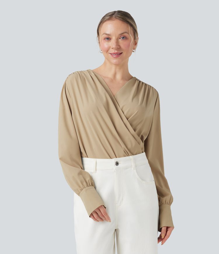 Breezeful™ V Neck Crossover Long Sleeve Quick Dry Work Bodysuit