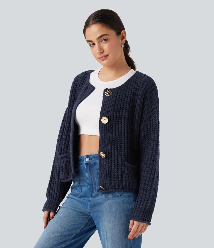 Button Fly Relaxed Casual Cardigan with Pockets