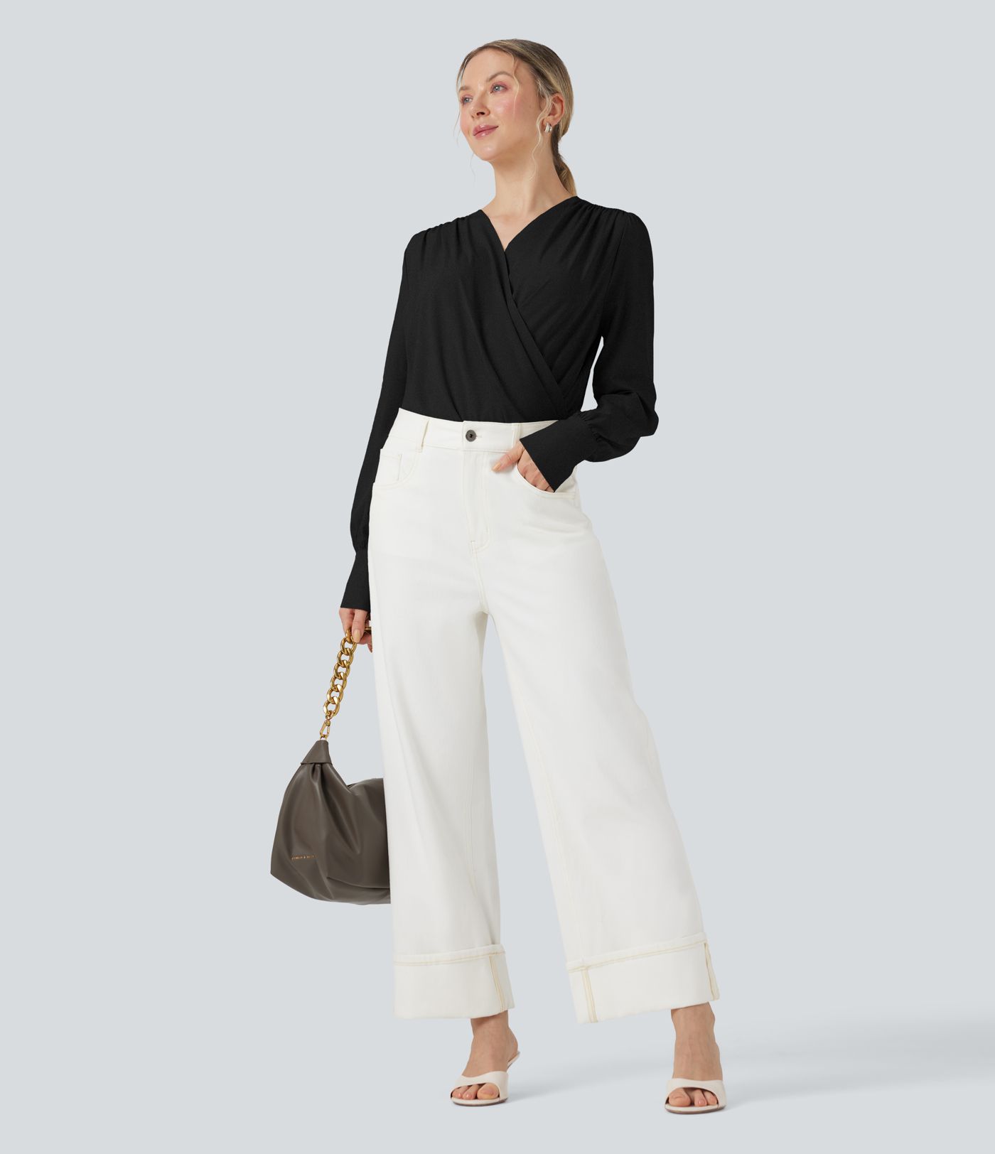 Breezeful™ V-Ausschnitt Überkreuz Langarm Schnelltrocknender Arbeits-Bodysuit