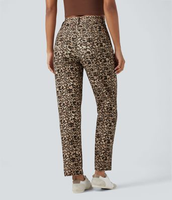 Halara Flex™ Leopard Print High Waisted Straight Leg Casual Jeans with Pockets