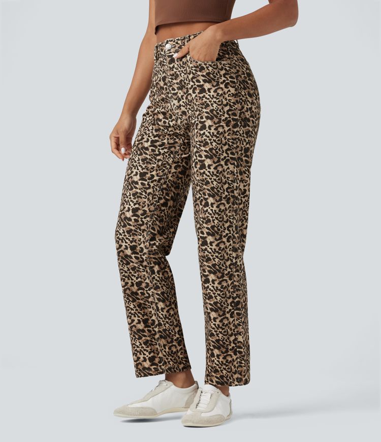 Halara Flex™ Leopard Print High Waisted Straight Leg Casual Jeans with Pockets