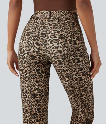 Halara Flex™ Leopard Print High Waisted Straight Leg Casual Jeans with Pockets