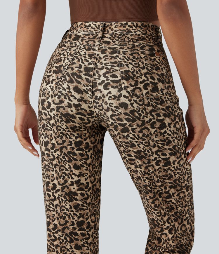 Halara Flex™ Leopard Print High Waisted Straight Leg Casual Jeans with Pockets