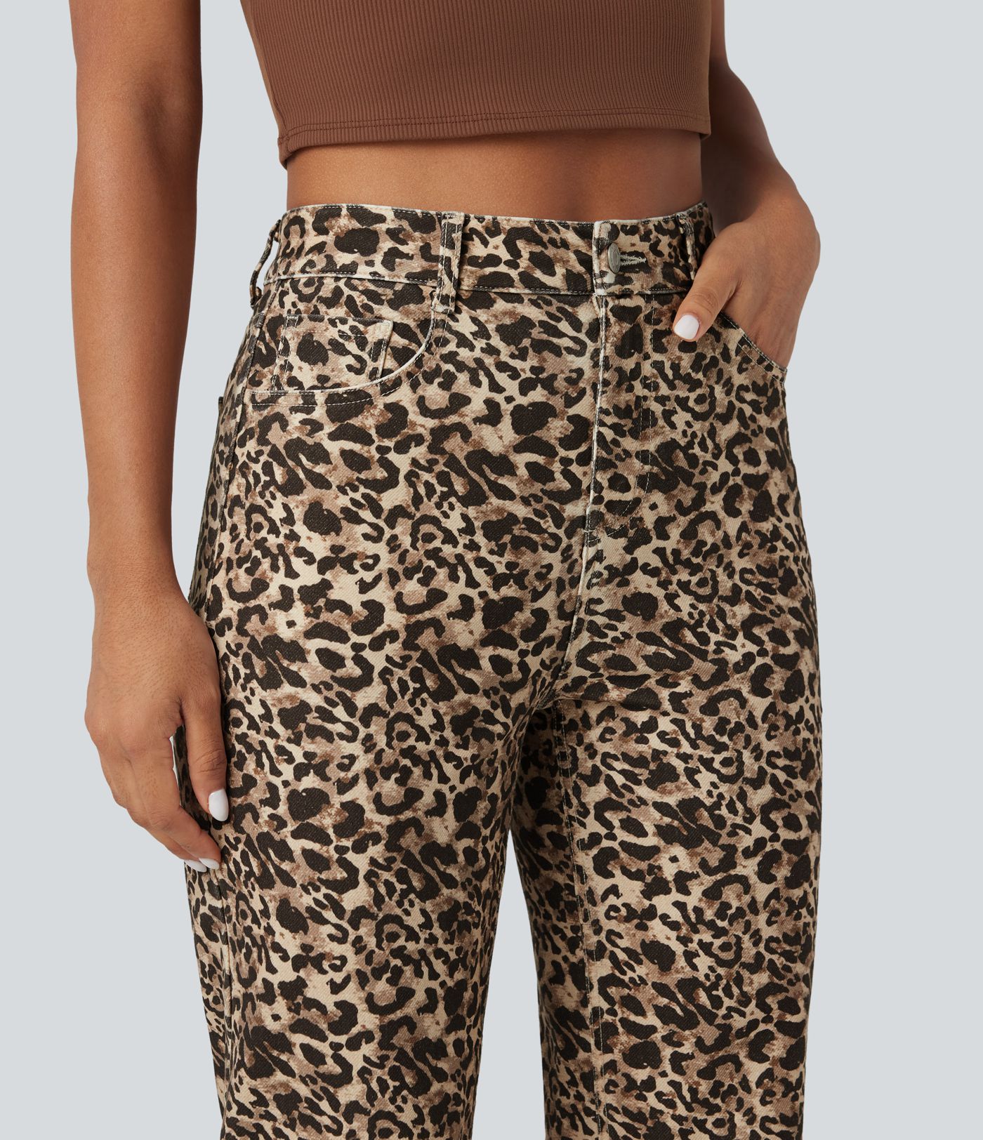 Halara Flex™ Leopard Print High Waisted Straight Leg Casual Jeans with Pockets