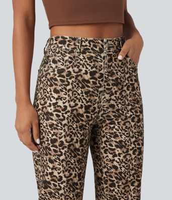 Halara Flex™ Leopard Print High Waisted Straight Leg Casual Jeans with Pockets