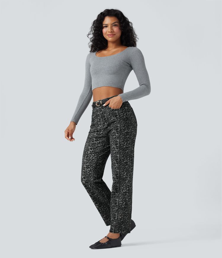 Jean Halara Flex™ coupe droite imprimé léopard taille haute avec poches