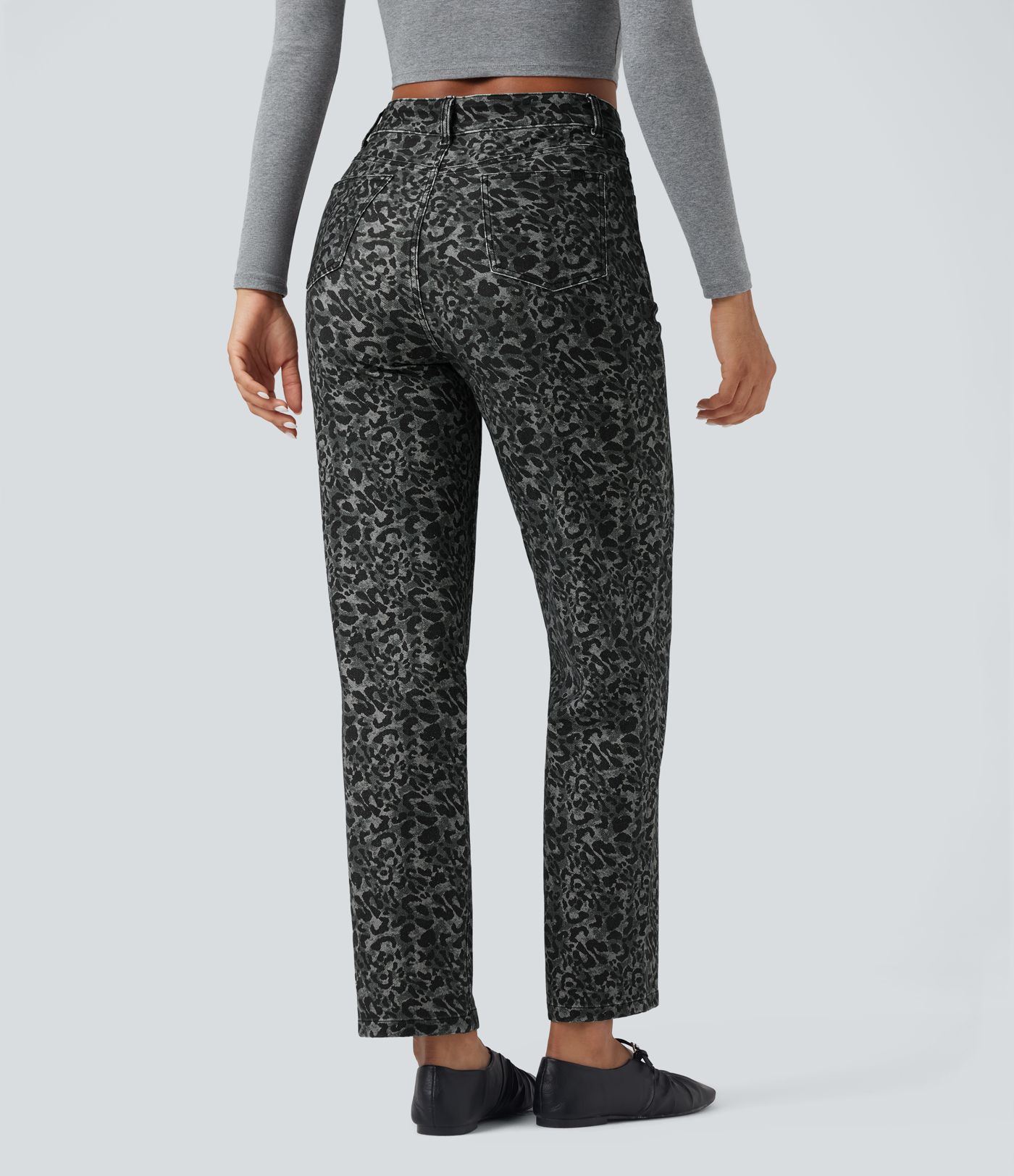 Halara Flex™ Leopard Print High Waisted Straight Leg Casual Jeans with Pockets