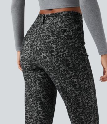 Halara Flex™ Leopard Print High Waisted Straight Leg Casual Jeans with Pockets