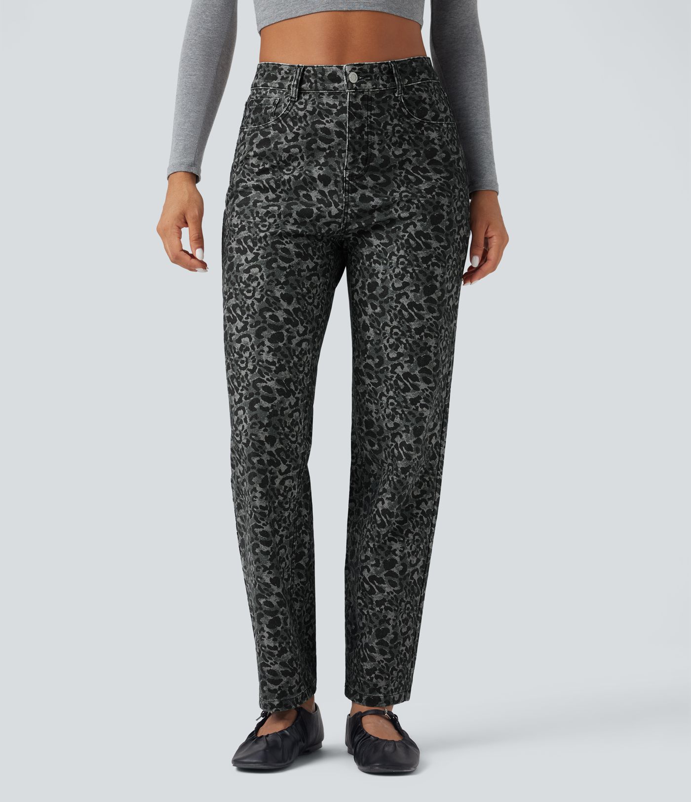 Halara Flex™ Leopard Print High Waisted Straight Leg Casual Jeans with Pockets