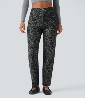 Halara Flex™ Leopard Print High Waisted Straight Leg Casual Jeans with Pockets