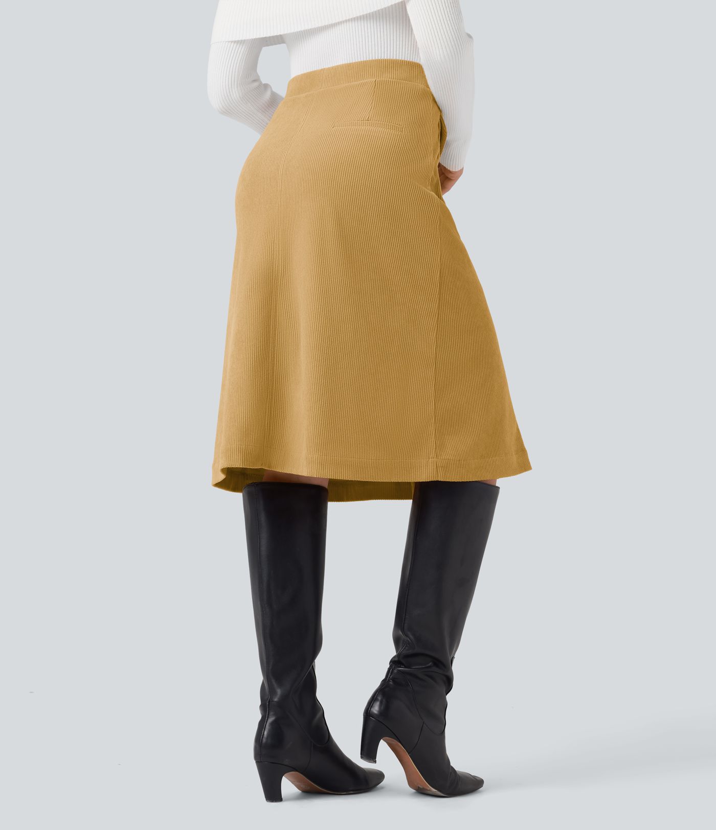 Jupe décontractée mi-longue en velours côtelé taille moyenne avec poches à rabat et fendue