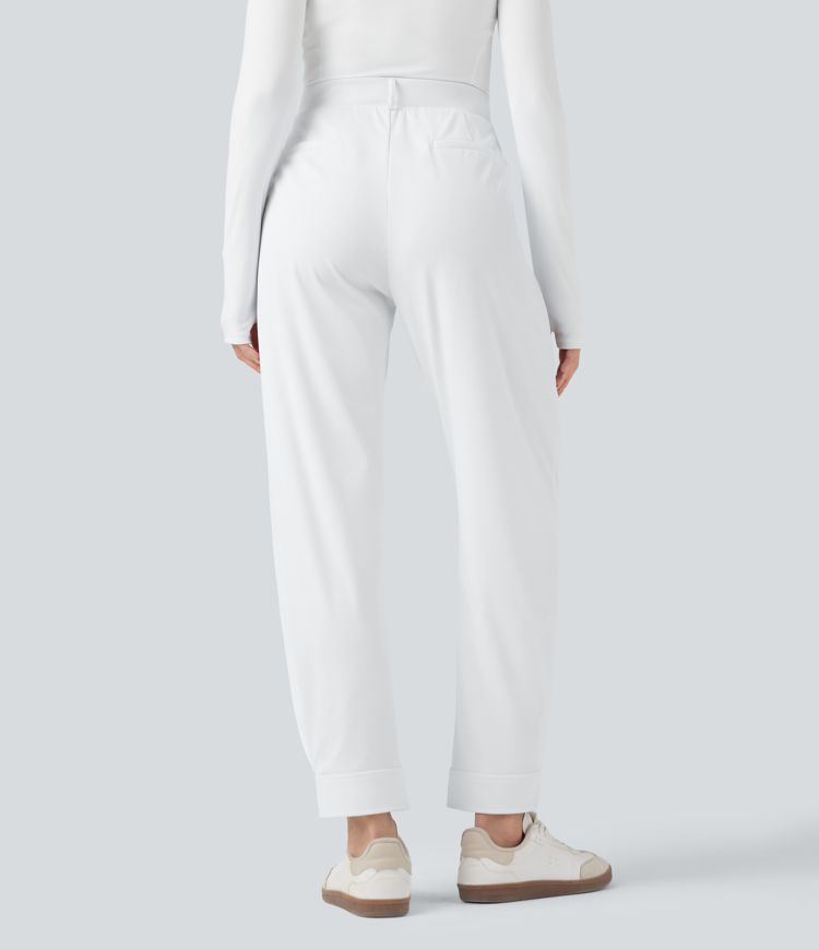High Waisted Adjustable Waist Quick Dry Golf Tapered Pants-Golf Tee Pocket-UPF40+