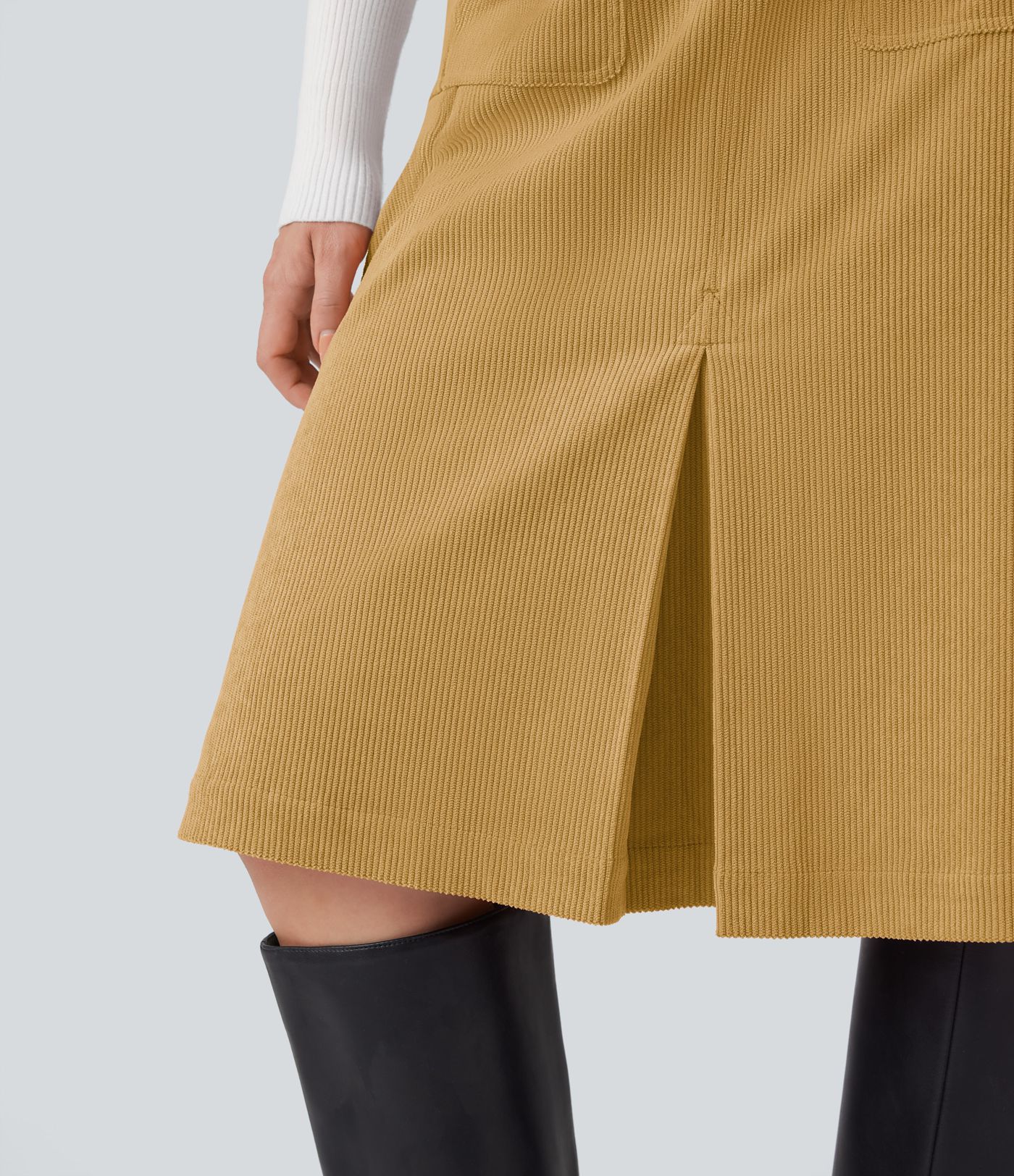 Jupe décontractée mi-longue en velours côtelé taille moyenne avec poches à rabat et fendue