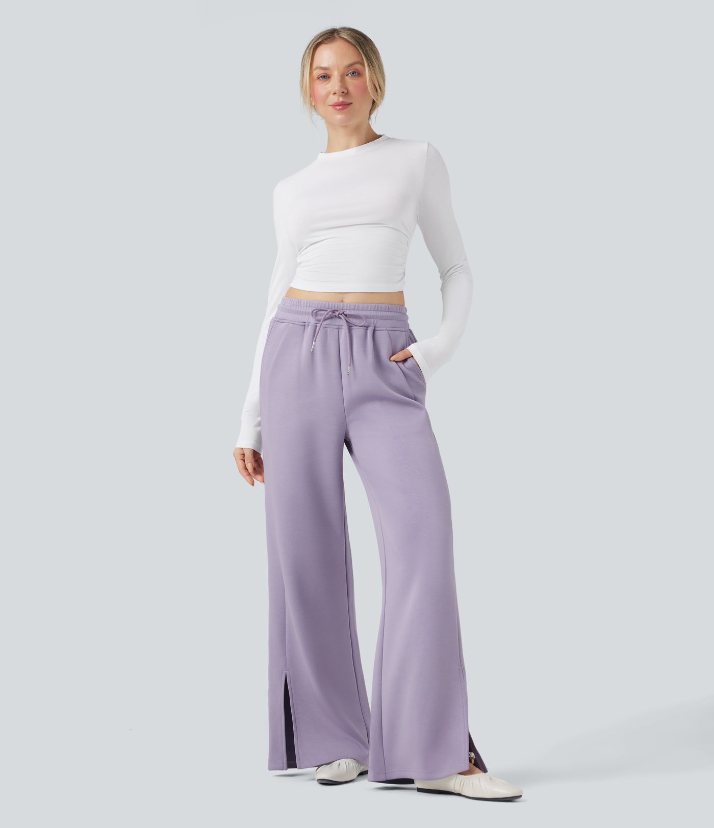 Pantalones Casuales de Cintura Alta con Cordón y Bolsillos