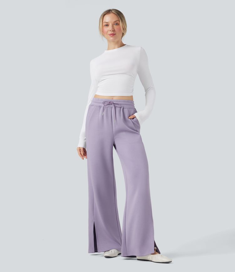 Pantalones Casuales de Cintura Alta con Cordón y Bolsillos