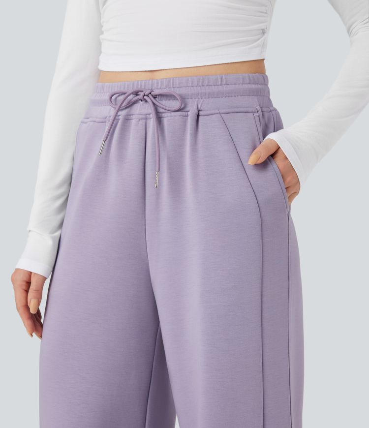 Pantalones Casuales de Cintura Alta con Cordón y Bolsillos