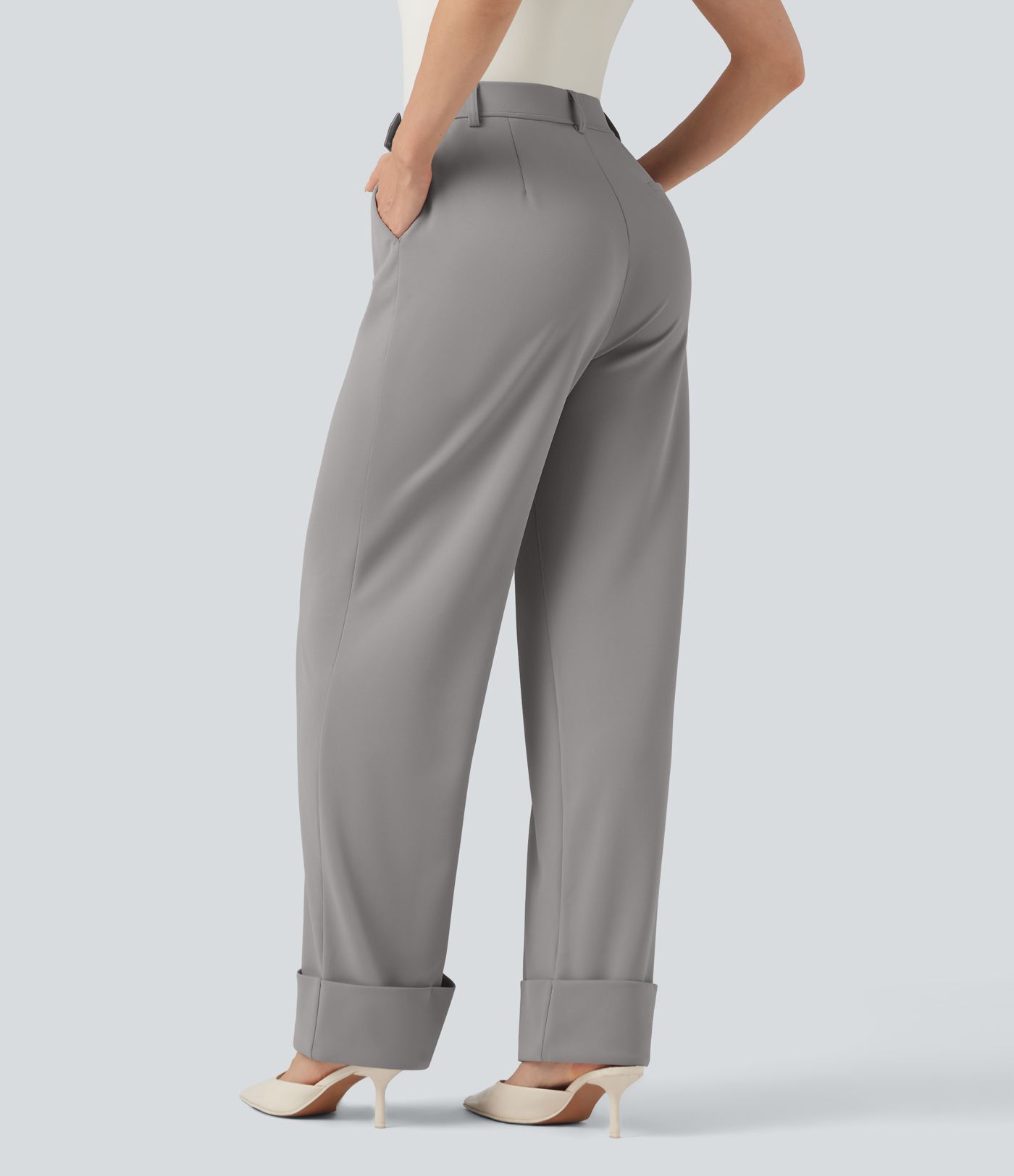 Halara Flex™ High Waisted Rolled Hem Crepe Work Baggy Pants with Pockets