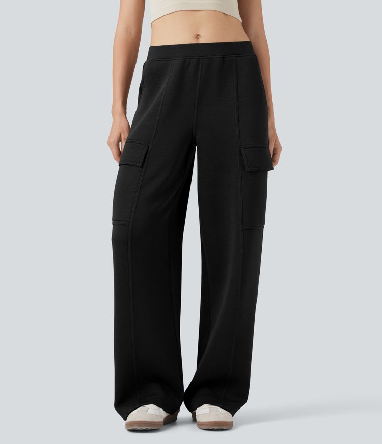 Mid Rise Casual Straight-leg Pants with Pockets