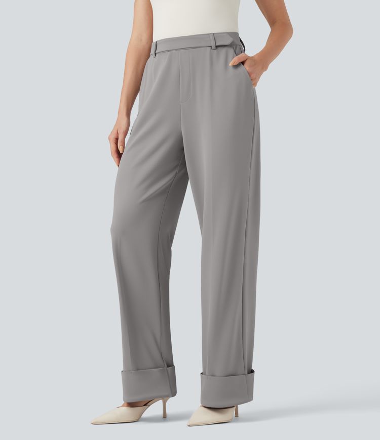 Halara Flex™ High Waisted Rolled Hem Crepe Work Baggy Pants with Pockets