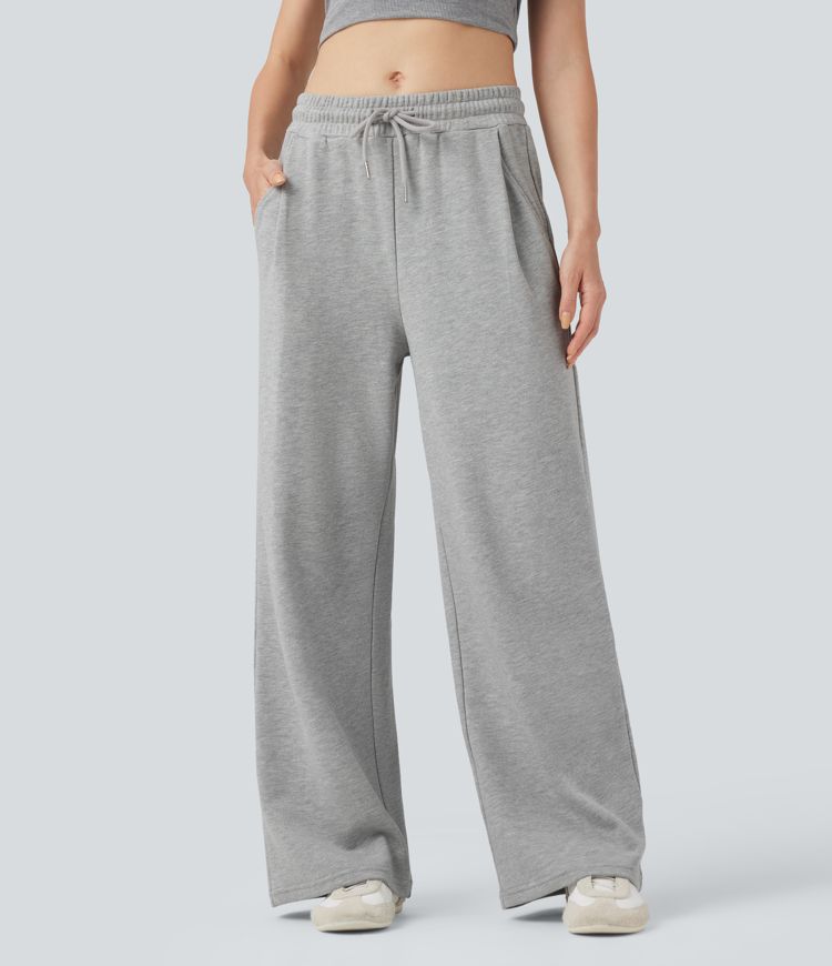 Pantalon décontracté en coton taille mi-haute avec cordon et poches