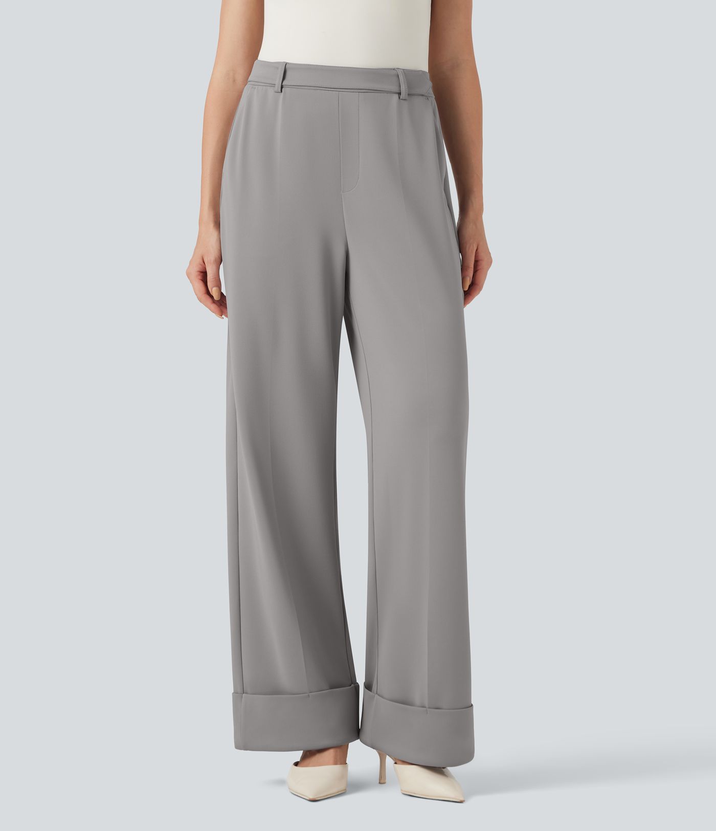 Halara Flex™ High Waisted Rolled Hem Crepe Work Baggy Pants with Pockets